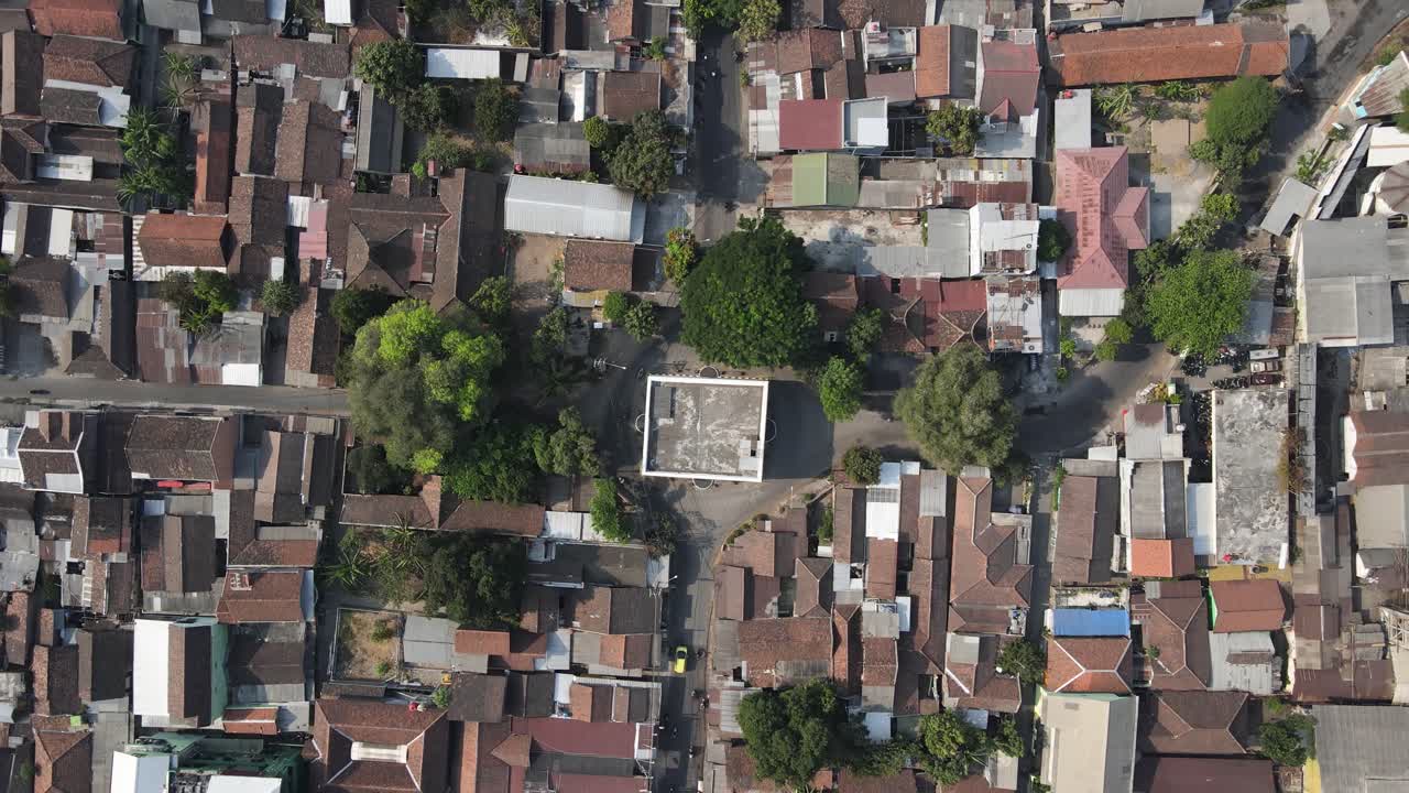 aerial view, Kandang Menjangan or Panggung Krapyak, which is part of the imaginary axis of the Yogyakarta Palace, looks dashing with white walls between the residents' houses