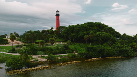 drone shot of the jupiter inlet lighthouse in jupiter, florida