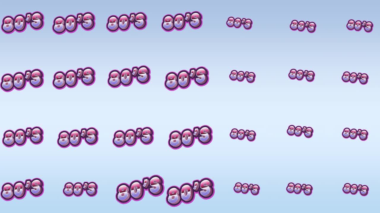 Animation of 80s text moving over light blue background
