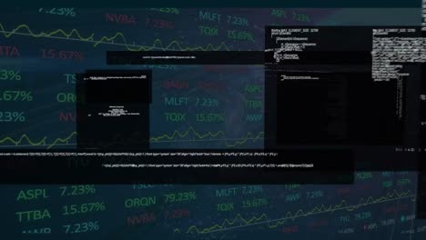 Animation-of-data-processing-and-binary-coding-on-blue-background