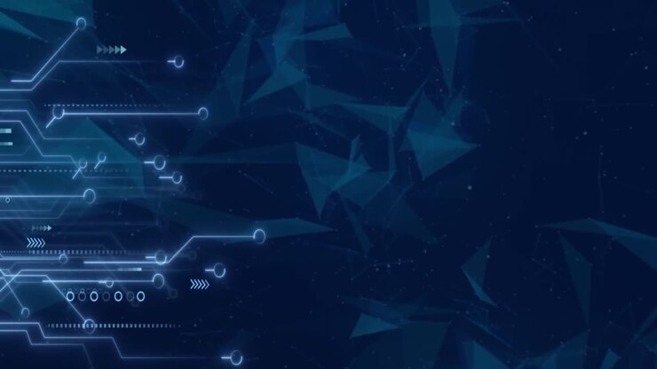 Animazione di connessioni di microprocessori e reti a plesso su sfondo blu.