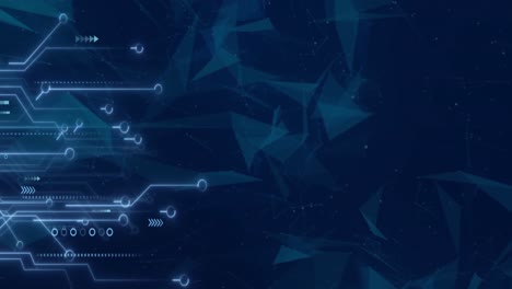 animación de conexiones de microprocesadores y redes de plexus contra un fondo azul