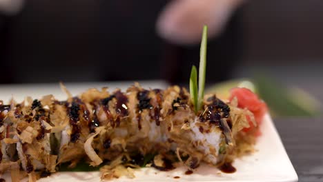 portrait shoot of served sushi rolls