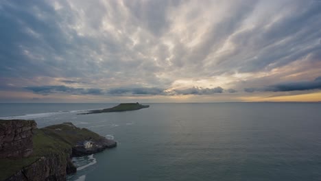 dramatic sunset over coastal isle
