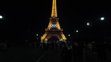 eiffel tower olympic rings at night paris france light up, tourist landmark