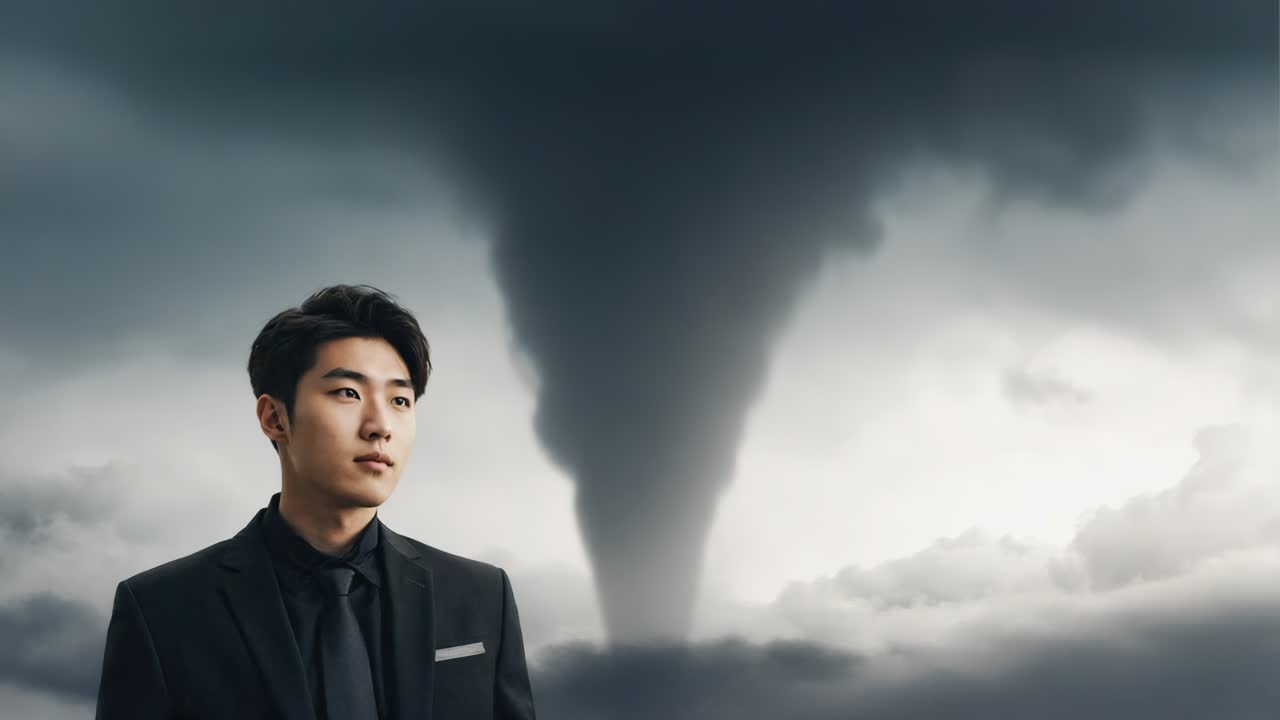 Man standing in front of a tornado