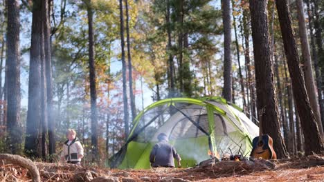 A Delightful and Joyful Camping Scene Filled with Kids Having Fun and Enjoying Nature around a a Delightful and Joyful Camping Scene Filled with Kids Having Fun and Enjoying Nature around a Bright Tent and Guitar