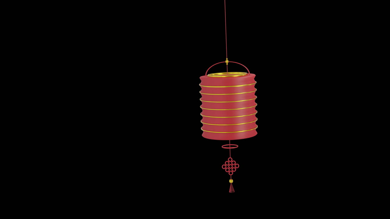 animación de lámpara roja china colgada con espacio de copia en fondo negro