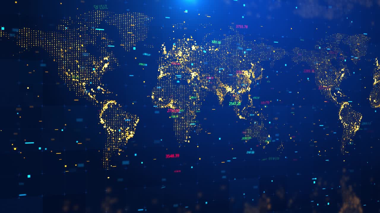 3d 애니메이션 루프의 우주 세계 지도 및 주식 인스 디지털 배경