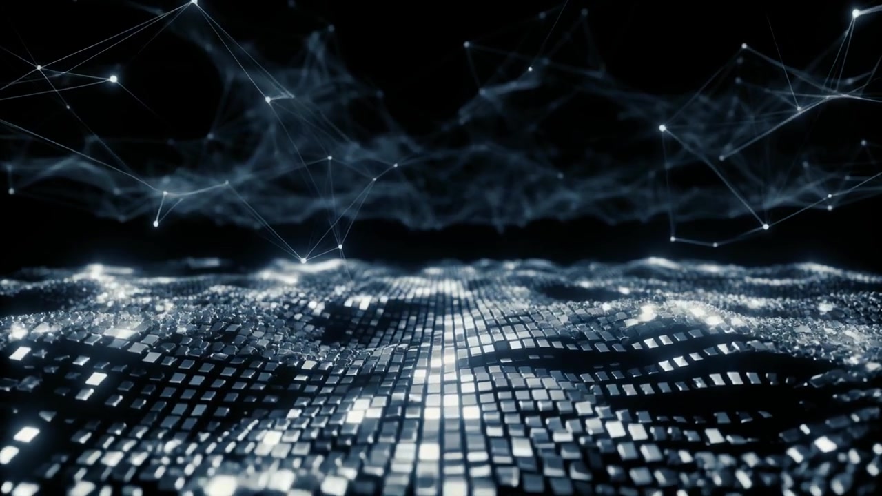 Abstract Digital Data Wave with Glowing Network Nodes
