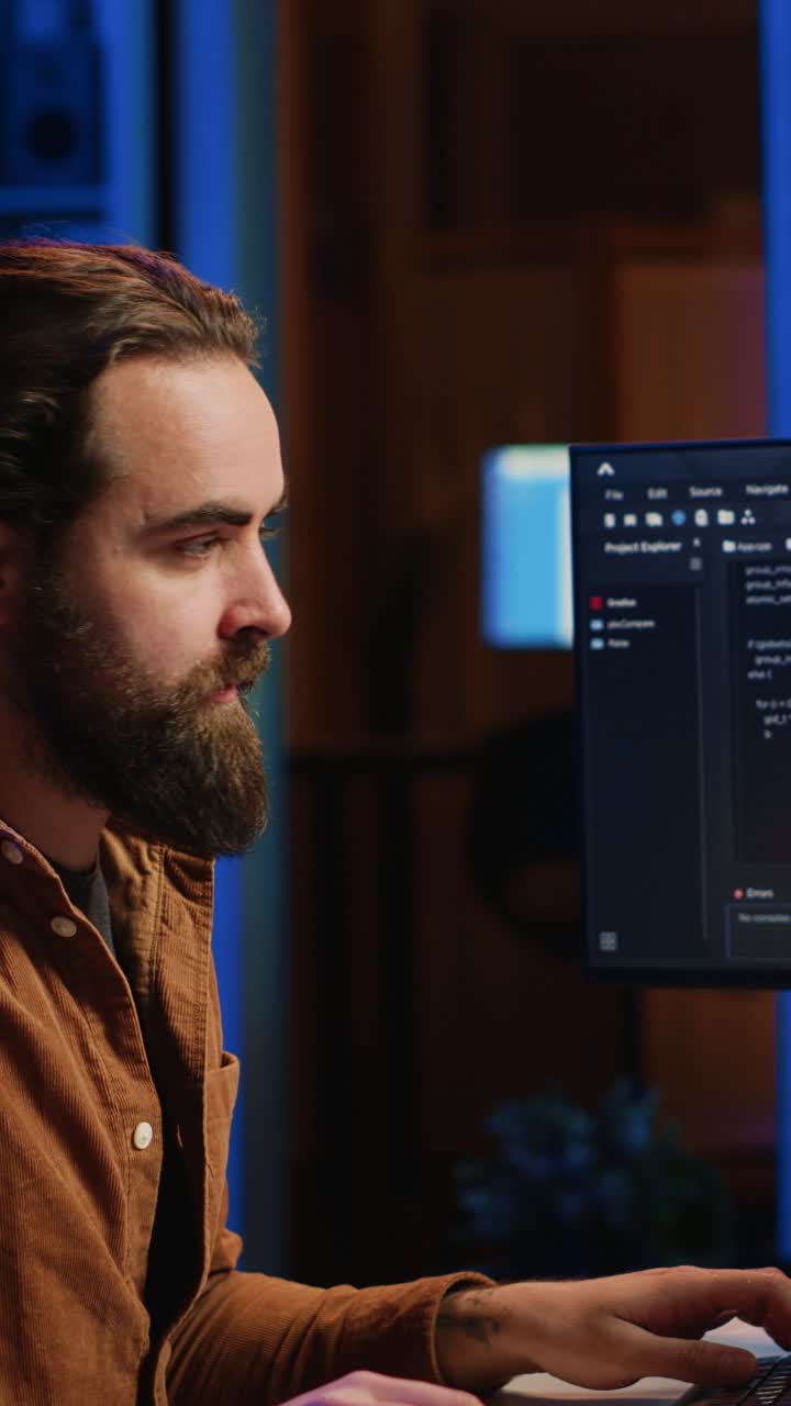 Focused Programmer Celebrating Success While Working on Computer at Night