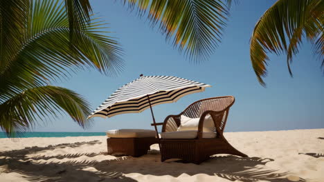 relaxing beach scene with lounge chair and umbrella