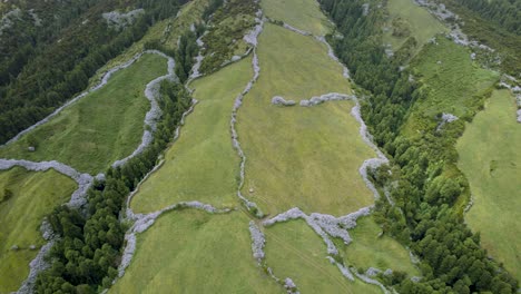 Vista-Aérea-De-Los-Campos-De-Hortensias-En-La-Ladera-De-La-Montaña---Isla-De-Faial,-Azores