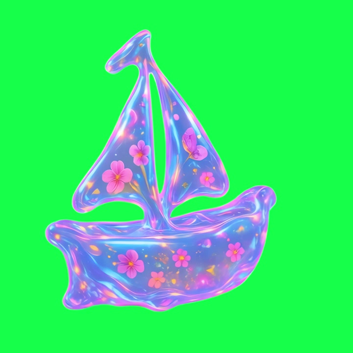 Rotating Iridescent Jelly Sailboat with Floral Patterns