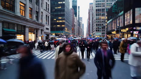 rainy day crowd in new york city