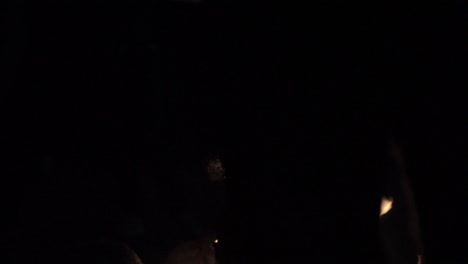 fuego de campamento cálido con brasas y llamas con algunos temblores naturales de la cámara