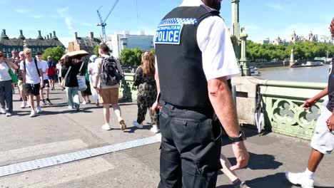 crowds and police on westminster bridge, london