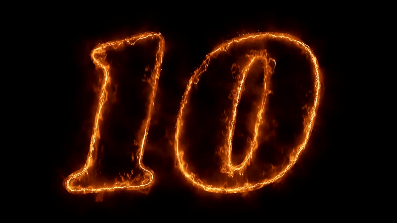 Number 10 Word Hot Animated Burning Realistic Fire Flame Loop.