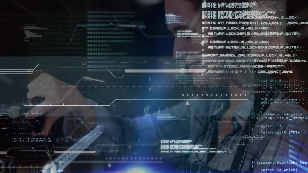 카우카스 여성 바리스타가 커피를 만드는 데 대한 금융 데이터 처리의 애니메이션