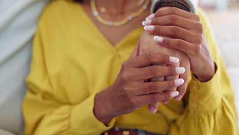 home, closeup and couple holding hands