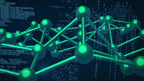 animation of data processing and molecules on black background