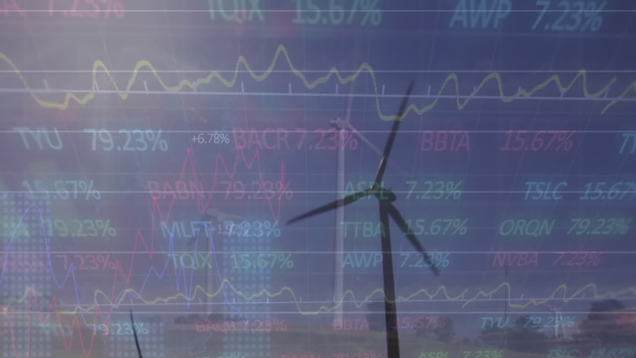 풍력 터빈을 통해 금융 데이터 처리의 애니메이션