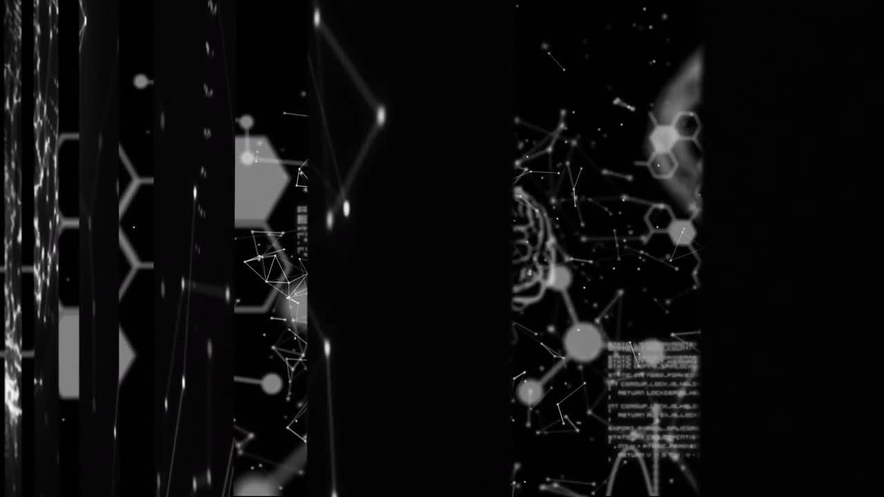 검은색 배경에 있는 데이터 처리 및 모양의 애니메이션