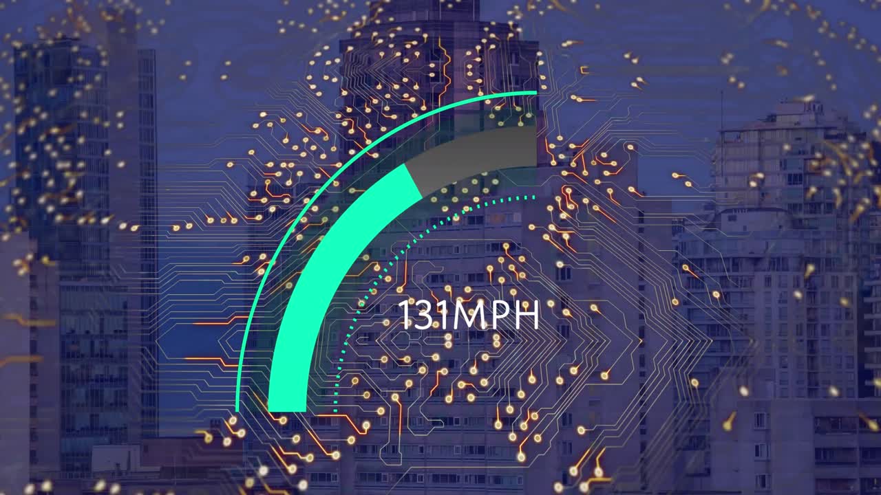 Animation of data processing over cityscape
