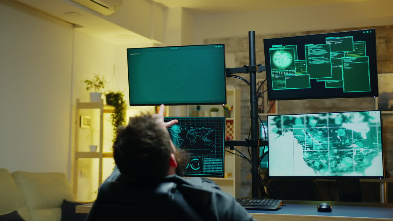 Hacker showing thumb up sign while programming a virus