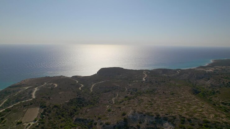 Aerial view of countryside and sea, Kos, Greece