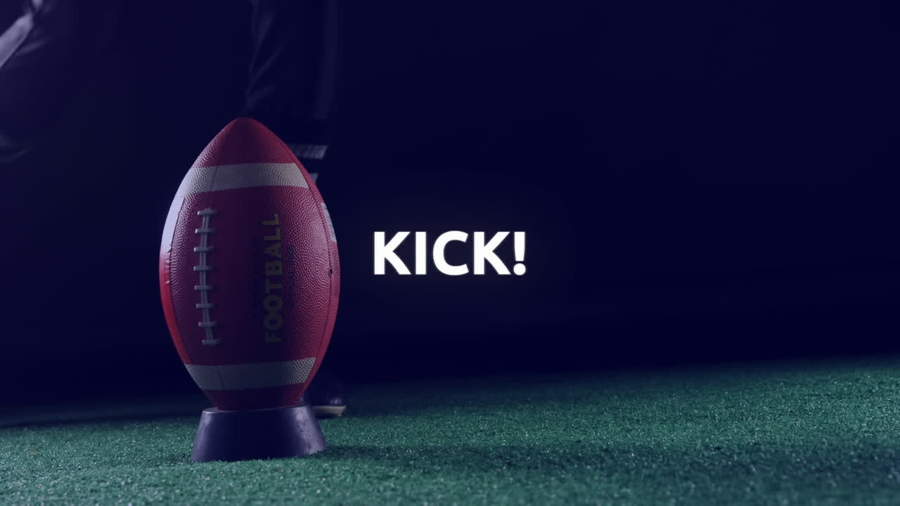 검은색 바탕에 컬러풀한 트레일과 럭비 공을  ⁇ 는 발로  ⁇ 색으로  ⁇  텍스트의 애니메이션