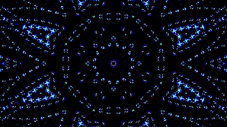 shining bright lines set blue wave motion, colorful, on black background
