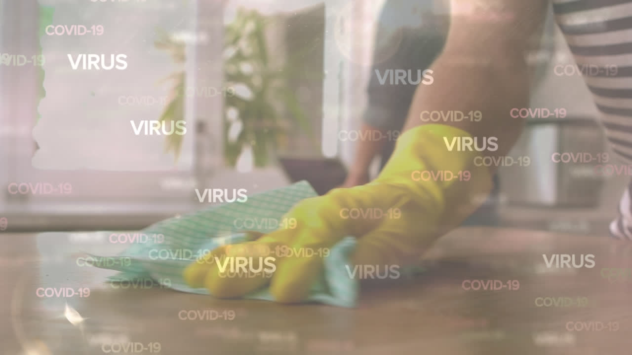 코로나19 및 바이러스 문자 손 청소 및 스프링클러 사용