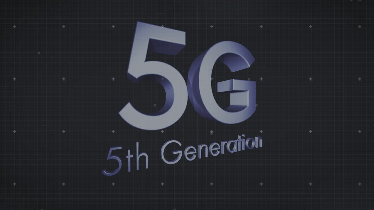 testo 5g e molteplici tracce luminose contro la rete di griglia su sfondo nero