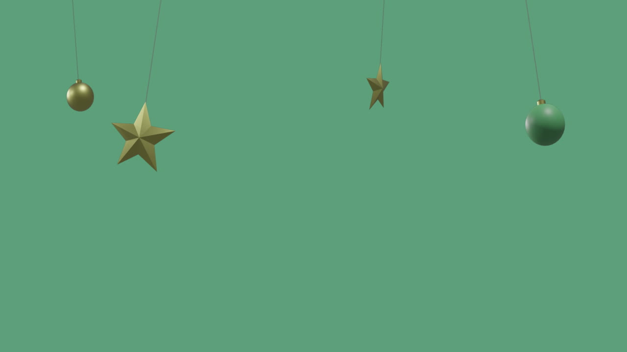 animación de bolas de navidad en fondo verde con espacio de copia