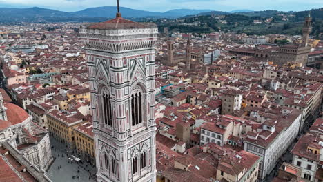 giotto's bell tower and florence cathedral in historic florence, italy, aerial view
