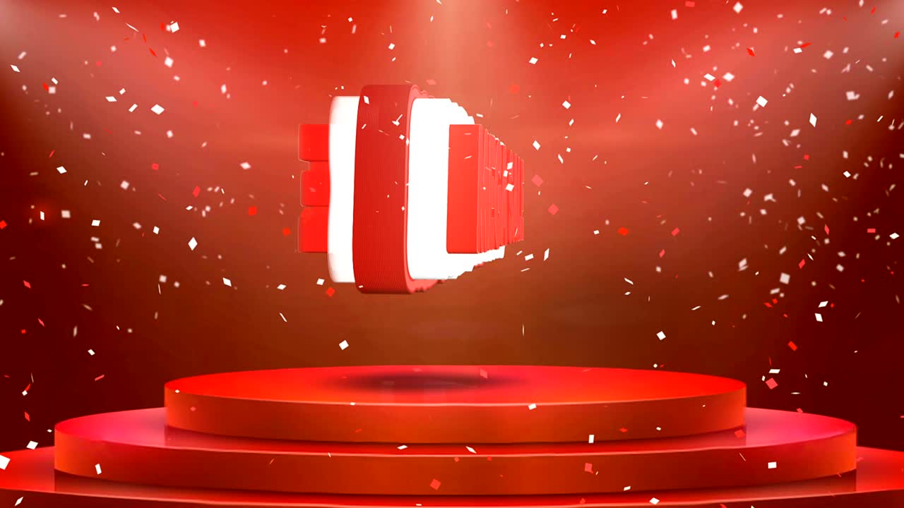 animación de texto de venta mega escenario podio animación de bucle de confeti