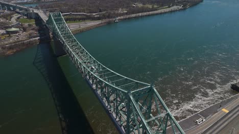 drone rotate around the famous bridge landmark in quebec montreal canada the jacques cartier bridge