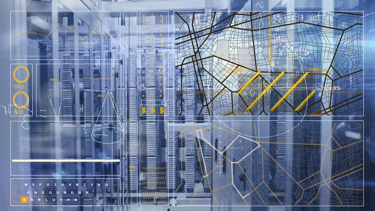 animación del procesamiento de datos en la sala de servidores
