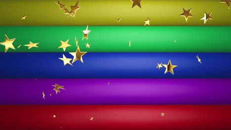 animation of gold stars over rainbow stripes and colours moving on seamless loop