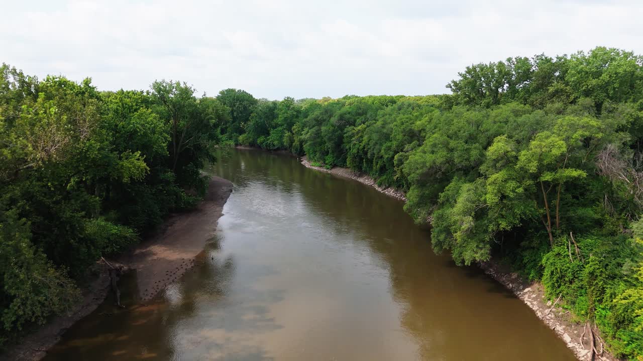Drone footage of an iowa river watershed. Drinking water for the state