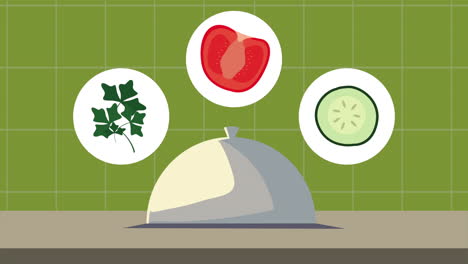 cocina del servidor con bandeja de comida de verduras