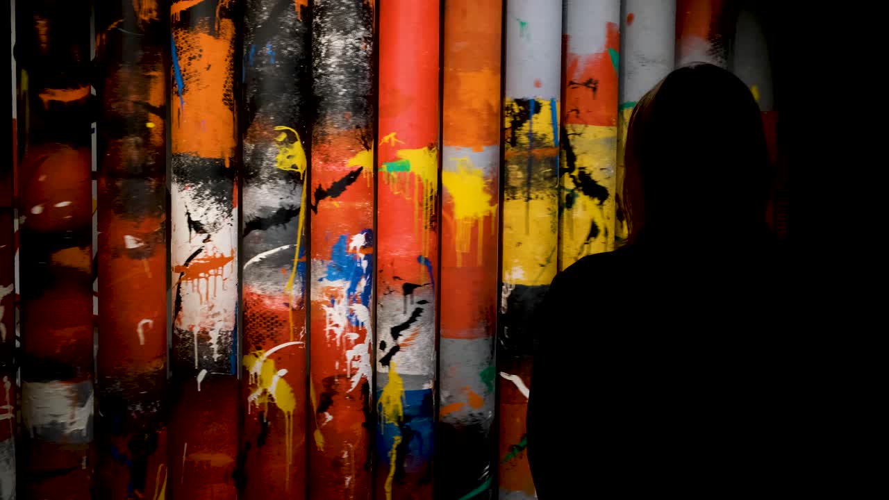 실루을 보는 추상 예술 설치