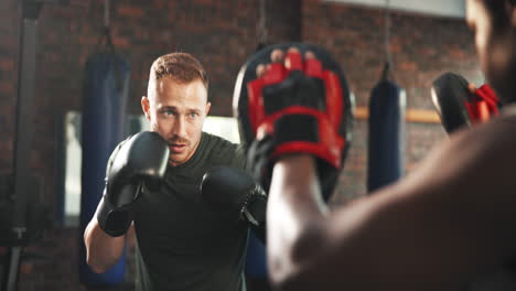 sports coach, fitness man and boxer punch