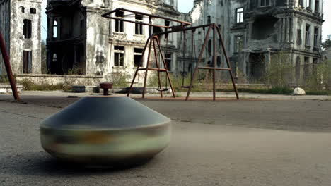 abandoned playground in a ruined city