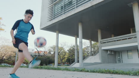 female soccer players exercising on urban street