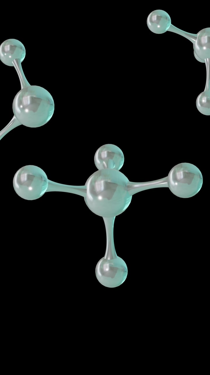 Animazione di microscopia 3D di molecole su sfondo nero