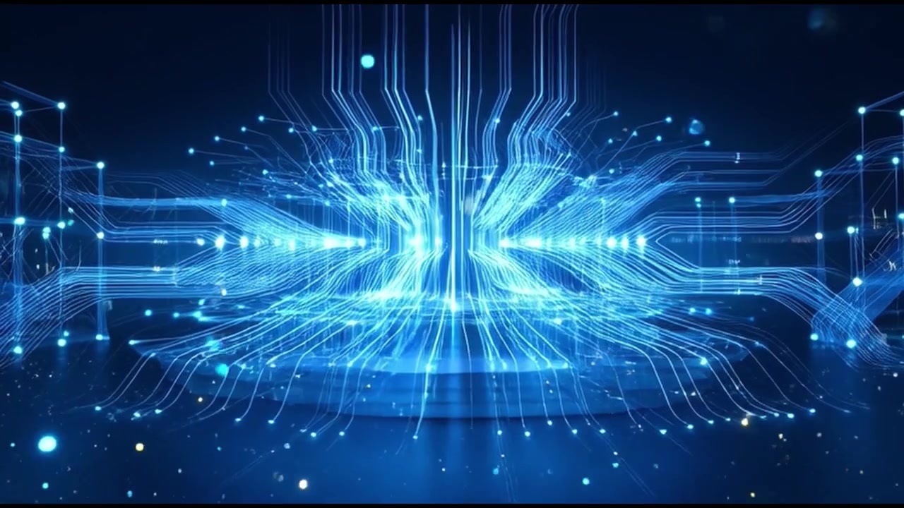 Abstract Digital Circuit Board with Glowing Data Flow