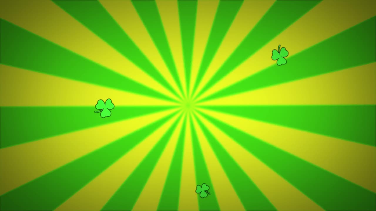 animación flotando tréboles verdes cayendo en rayas amarillas y verdes girando en bucle en el fondo