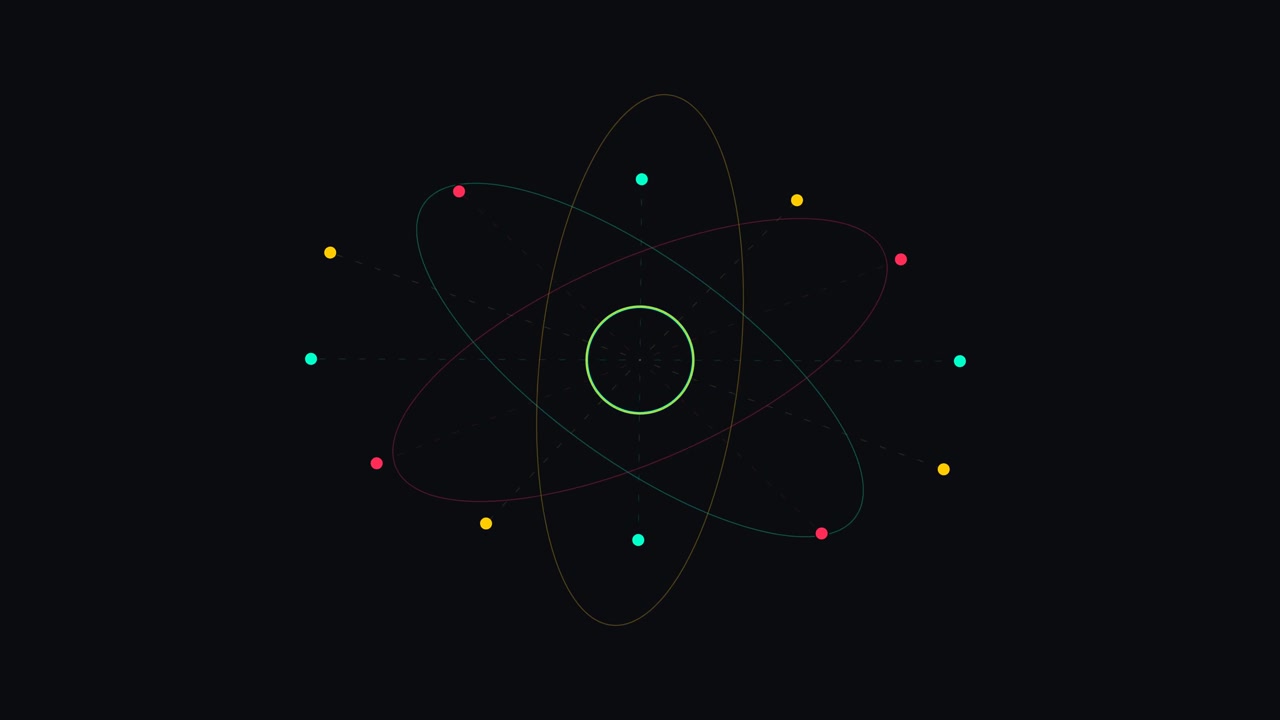 Abstract Animated Atom Model with Rotating Orbits